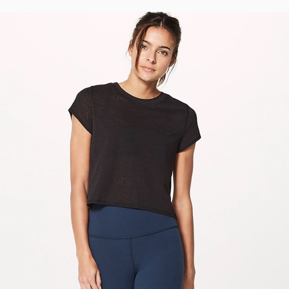 Black lululemon “hint of sheer” crop top